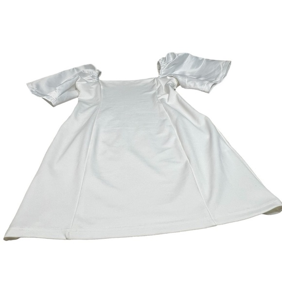 AEL Amy Enjoy Life White Square Neck Short Puff Sleeves Elegant Dress Size L - Picture 11 of 16